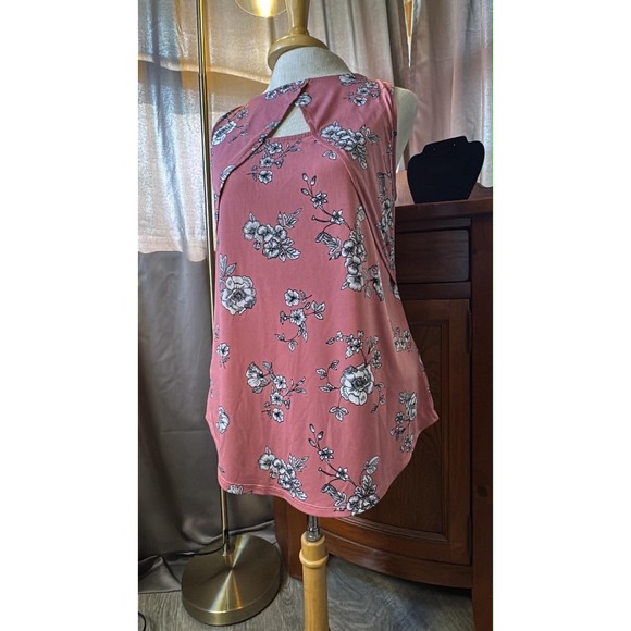 Maurices Tops - Maurices Womens Pink Floral Sleeveless Blouse Cutout Keyhole Neck Tank Top